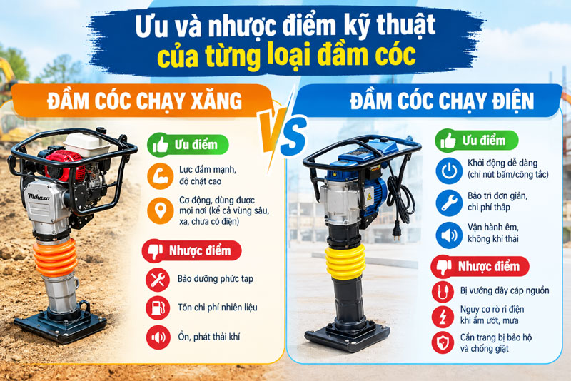 So sánh chi tiết đầm cóc chạy điện và chạy xăng - Loại nào tốt hơn?