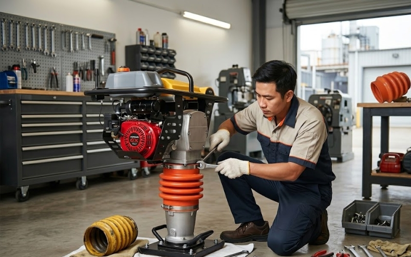 Tách phần thân máy đầm cóc và chân đầm