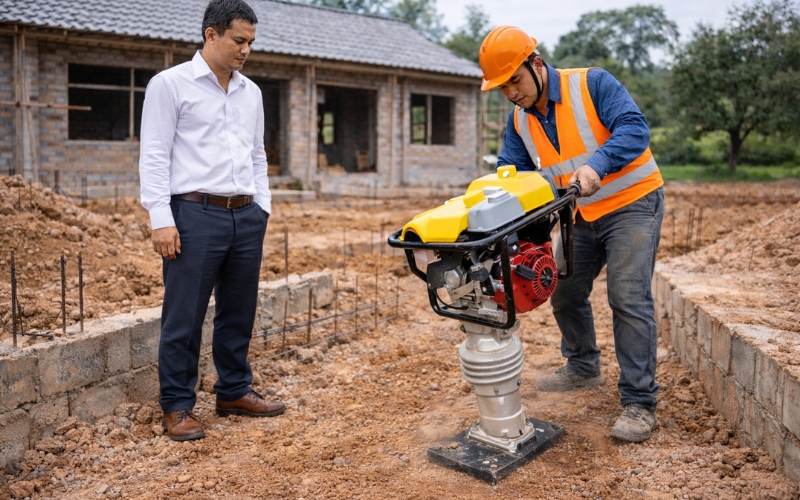 Ứng dụng thực tế của máy đầm nền chạy xăng