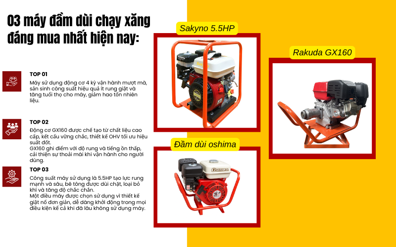 03 máy đầm dùi chạy xăng đáng mua nhất hiện nay