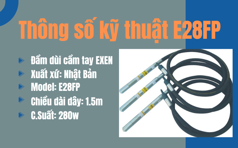 Đầm dùi bê tông cầm tay Exen E28FP (1.5m)