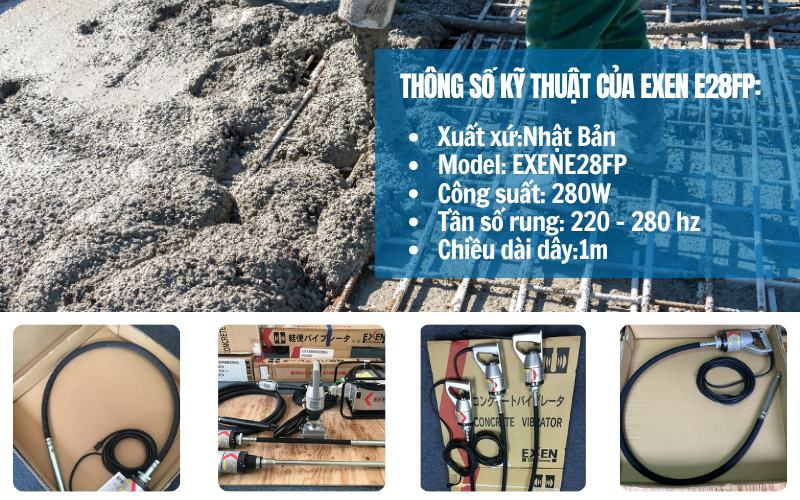 Đầm dùi bê tông cầm tay Exen E28FP (1 m)