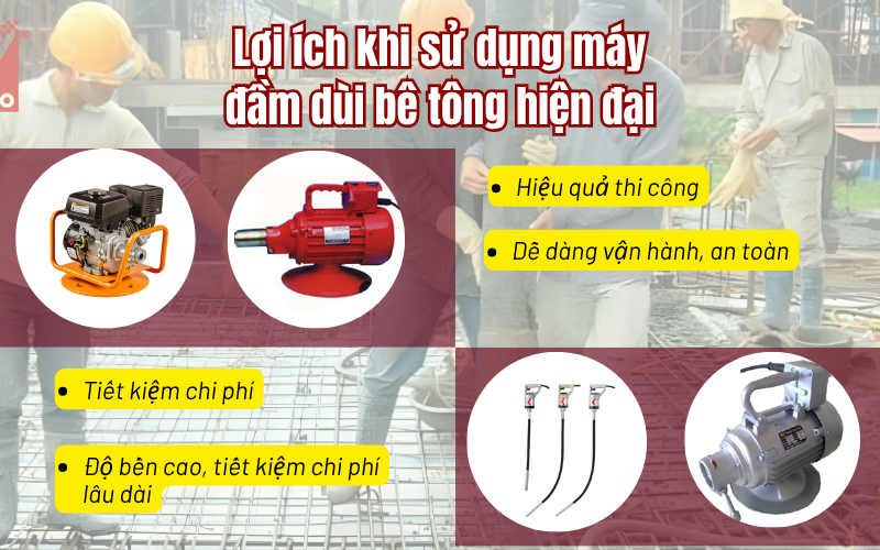 Lợi ích khi sử dụng máy đầm dùi bê tông hiện đại