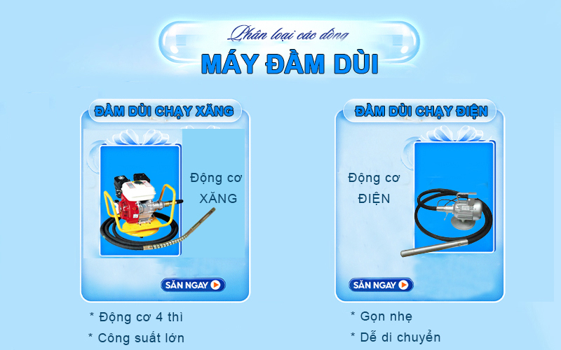 Các loại máy đầm dùi bê tông chính trên thị trường hiện nay
