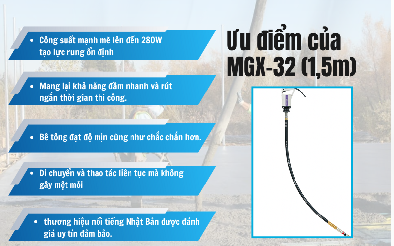 Ưu điểm nổi bật của máy đầm dùi Mikasa MGX-32