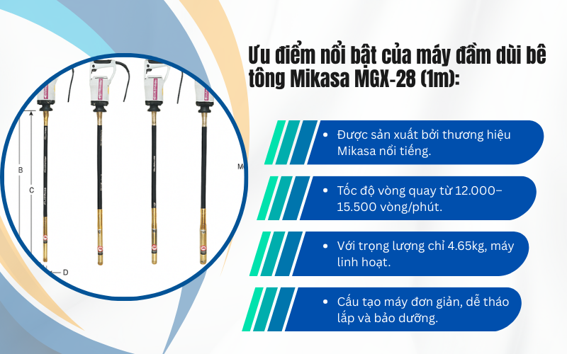 Lý do nên mua máy đầm dùi bê tông Mikasa MGX-28 (1,5m)