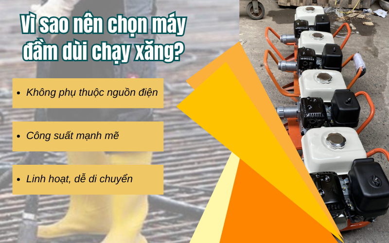 Vì sao nên chọn máy đầm dùi chạy xăng?