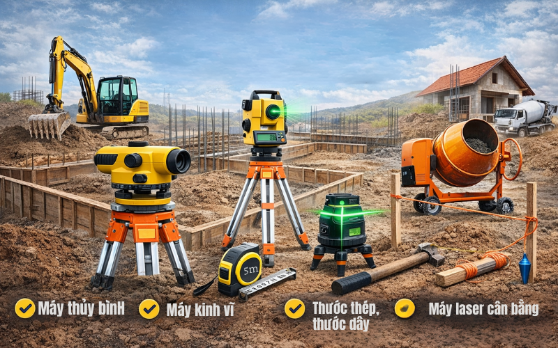 Các thiết bị cần có cho việc làm móng nhà