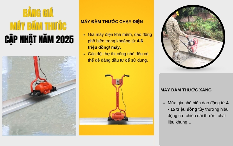 Bảng giá máy đầm thước cập nhật mới nhất năm 2025