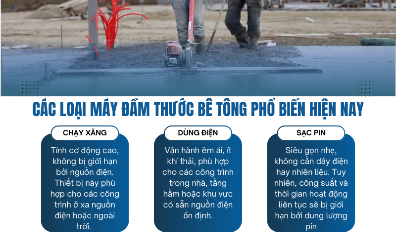 Các loại máy đầm thước bê tông phổ biến hiện nay