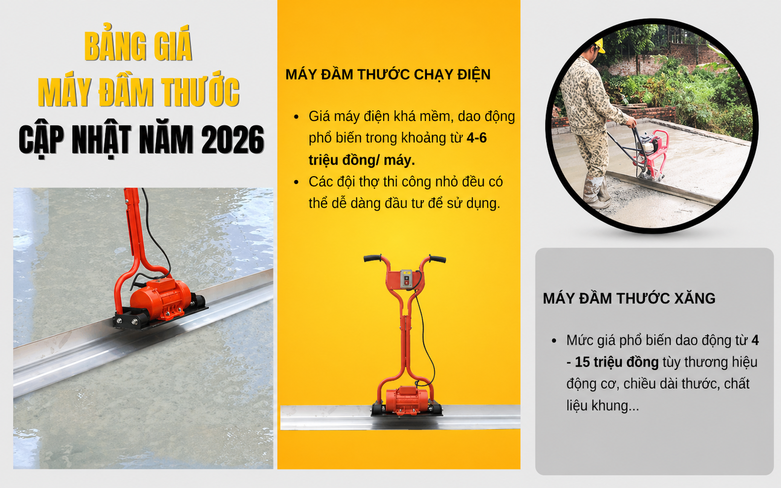 Bảng giá máy đầm thước cập nhật mới nhất năm 2026