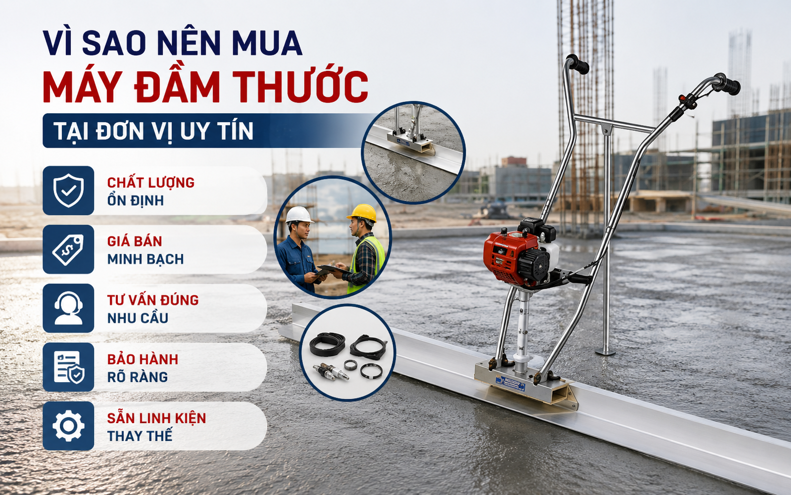 Vì sao nên mua máy đầm thước tại đơn vị uy tín?
