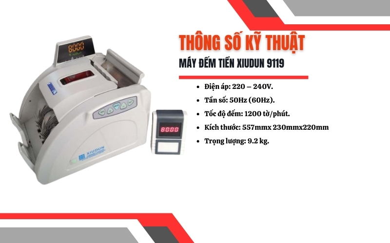 Thông số kỹ thuật máy đếm tiền mini Xiudun 9119