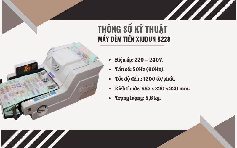 Thông số kỹ thuật của máy đếm tiền Xiudun 8228