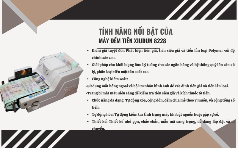 Các tính năng nổi bật của máy đếm tiền Xiudun 8228