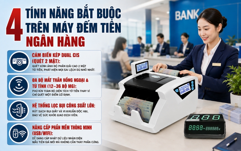 Tính năng cần có của máy đếm tiền ngân hàng