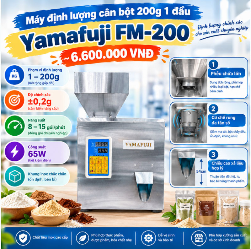 Máy định lượng cân bột 200g 1 đầu Yamafuji FM-200 (~6.600.000 VNĐ)