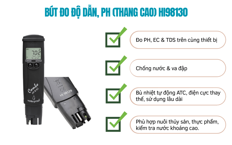 Bút đo độ dẫn, PH(thang cao) HI98130