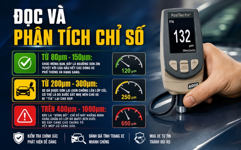Đọc và phân tích chỉ số trên máy đo chiều dày sơn