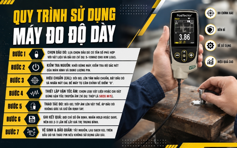 Hướng dẫn sử dụng máy đo độ dày vật liệu chi tiết