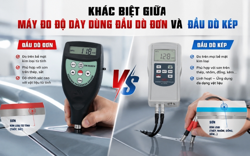 Khác biệt giữa máy đo độ dày dùng đầu dò đơn và đầu dò kép
