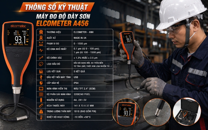 Thông số kỹ thuật máy đo độ dày sơn Elcometer A456