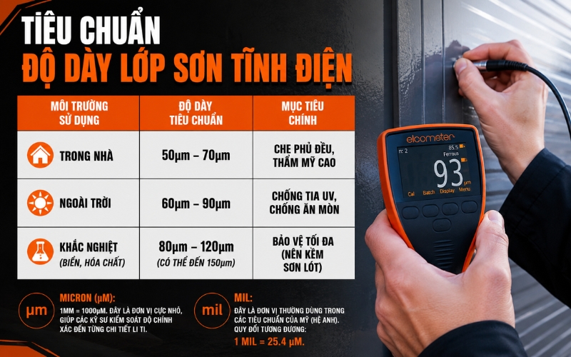 Tiêu chuẩn độ dày lớp sơn tĩnh điện