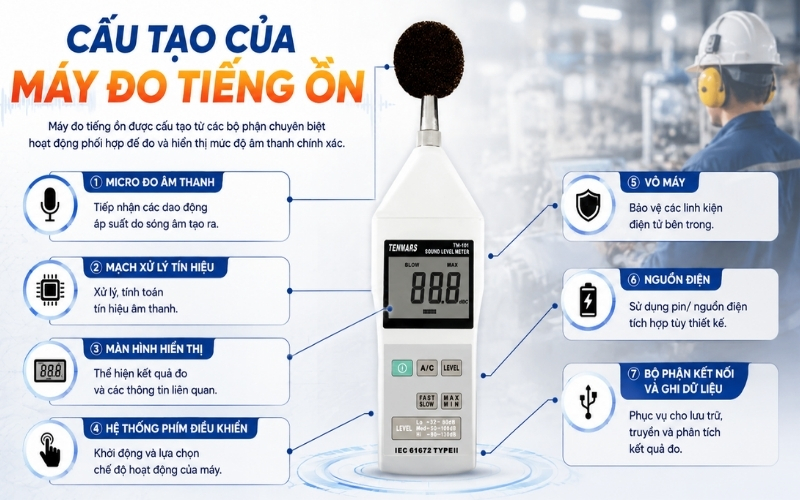 Cấu tạo của máy đo tiếng ồn