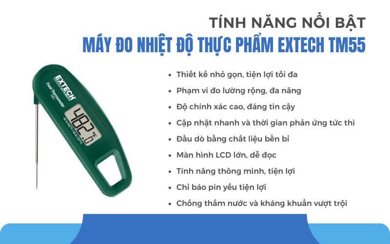 Tính năng nổi bật của Máy đo nhiệt độ thực phẩm Extech TM55