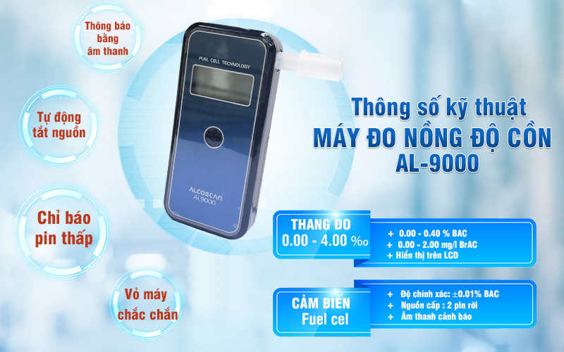 Thông số kỹ thuật của máy đo nồng độ cồn AL-9000