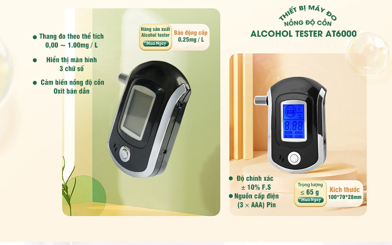 thông số Máy đo nồng độ cồn alcohol tester AT6000