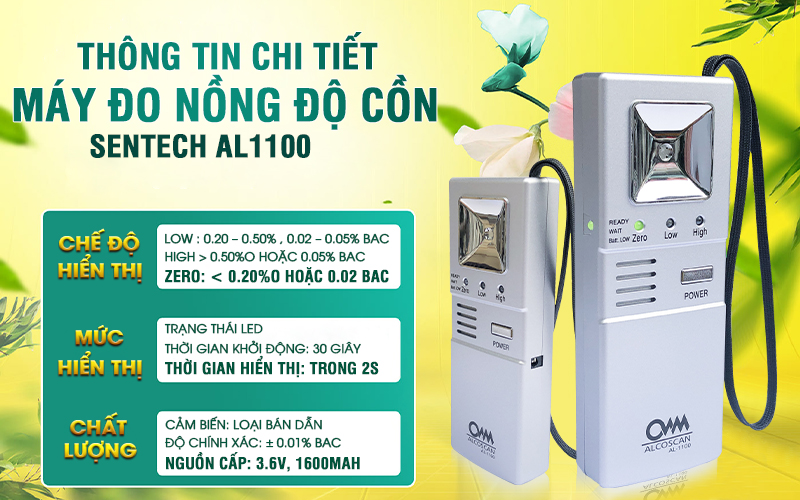 thông số kĩ thuật Máy đo nồng độ cồn Sentech AL1100