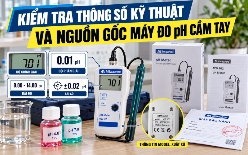 Kiểm tra thông số kỹ thuật và nguồn gốc máy đo pH cầm tay