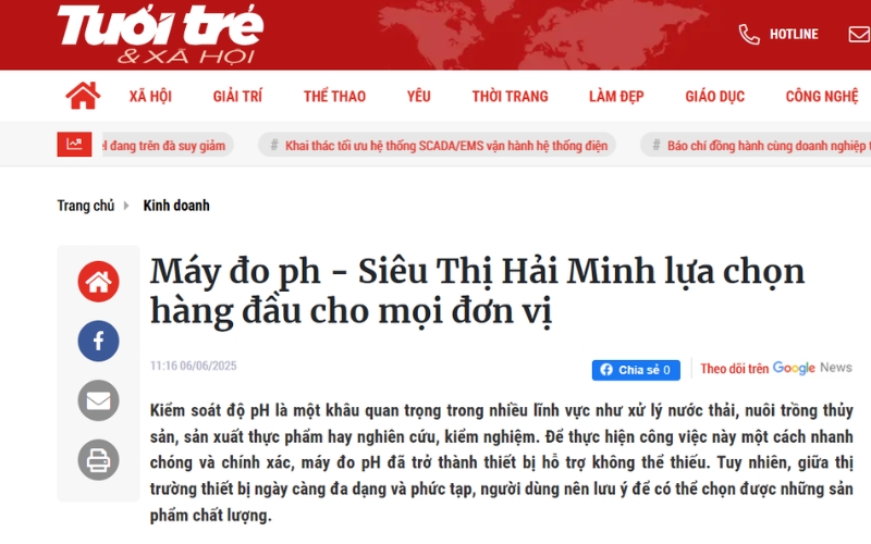 Tuoitrexahoi.vn| Hải Minh địa chỉ máy đo ph hàng đầu hiện nay