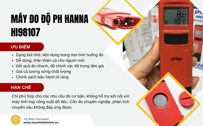 Ưu điểm hạn chế của máy đo độ pH Hanna HI98107