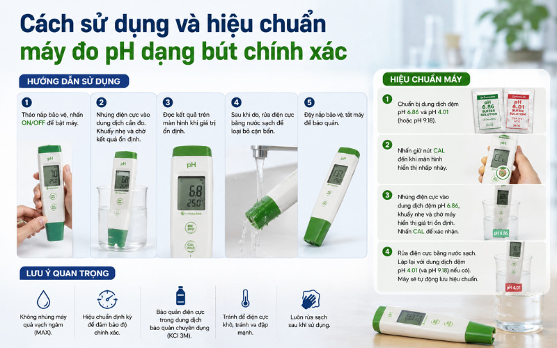 Cách sử dụng và hiệu chuẩn máy đo pH dạng bút chính xác