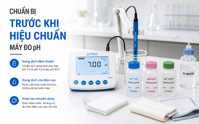 Chuẩn bị trước khi hiệu chuẩn máy đo pH