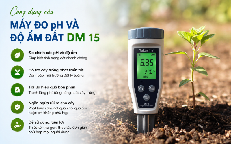 Công dụng của máy đo pH và độ ẩm đất là gì DM 15