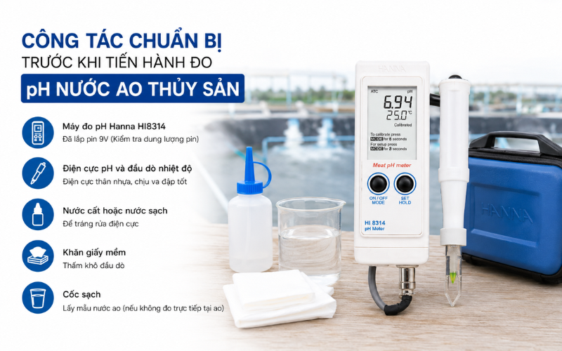 Công tác chuẩn bị trước khi tiến hành đo pH nước ao thủy sản
