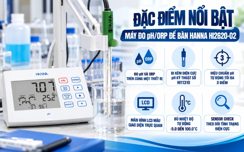 Đặc điểm nổi bật của máy đo pH/ORP để bàn Hanna HI2620-02