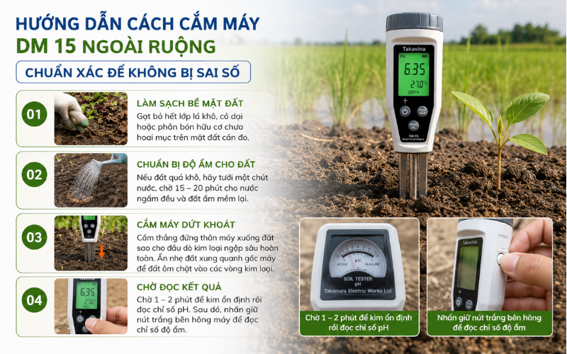 Hướng dẫn cách cắm máy DM 15 ngoài ruộng chuẩn xác để không bị sai số