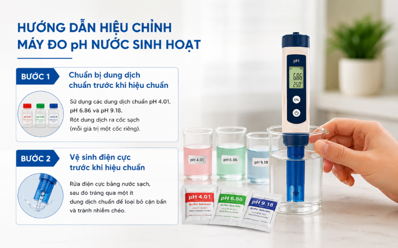Hướng dẫn hiệu chỉnh máy đo pH nước sinh hoạt