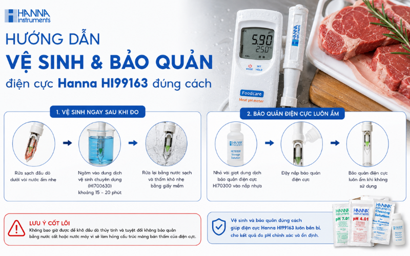 Hướng dẫn vệ sinh và bảo quản điện cực Hanna HI99163 đúng cách