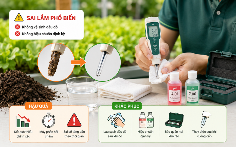 Không vệ sinh và hiệu chuẩn máy đo ph đất định kỳ