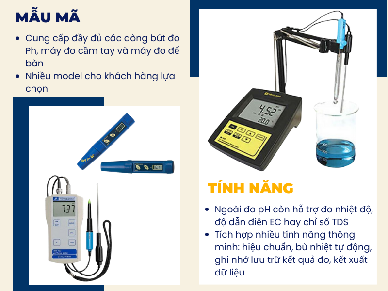 mẫu mã tính năng máy đo độ pH Milwaukee
