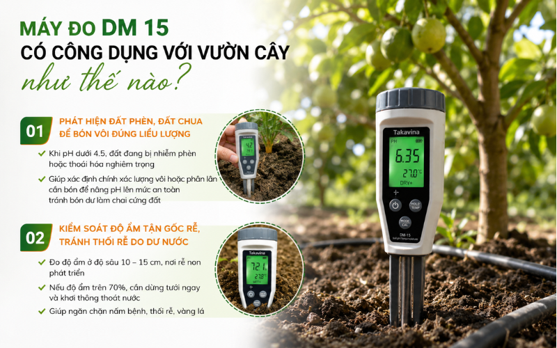 Máy đo DM 15 có công dụng với vườn cây như thế nào