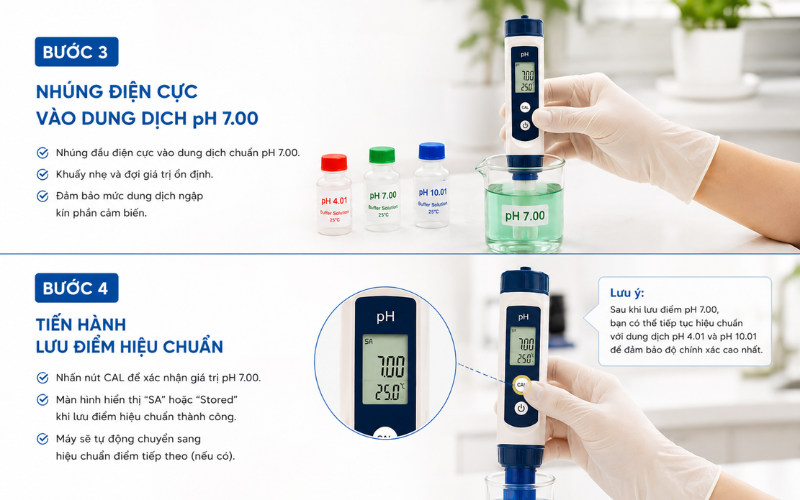 Nhúng điện cực vào dung dịch pH 7.00