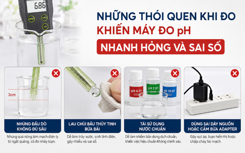 Những thói quen khi đo khiến máy đo pH nhanh hỏng và sai số