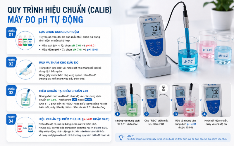 Quy trình hiệu chuẩn (Calib) máy đo pH tự động