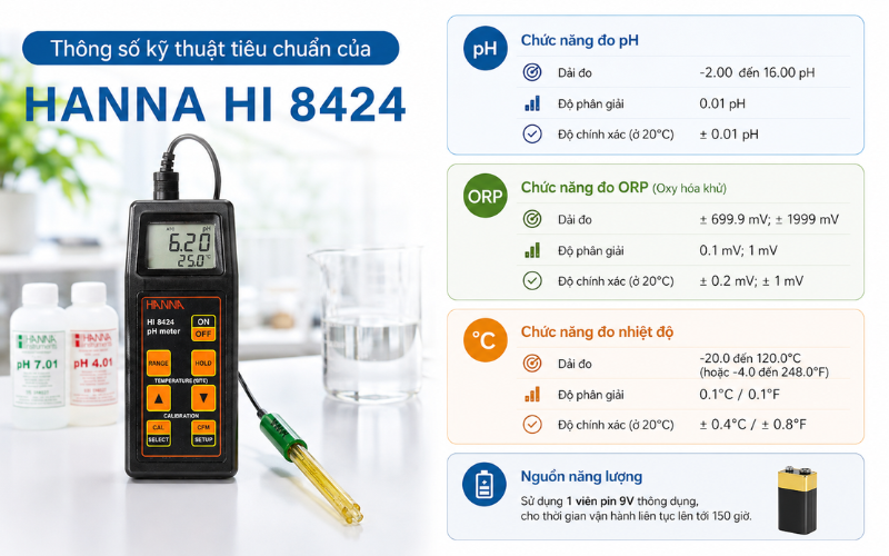 Thông số kỹ thuật tiêu chuẩn của Hanna HI 8424